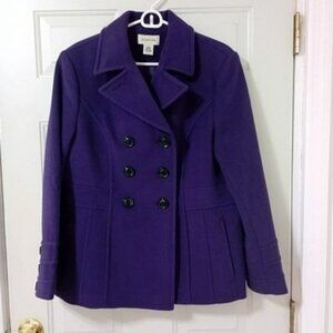 St. Johns Bay Womens Large Purple Double-Breasted Peacoat